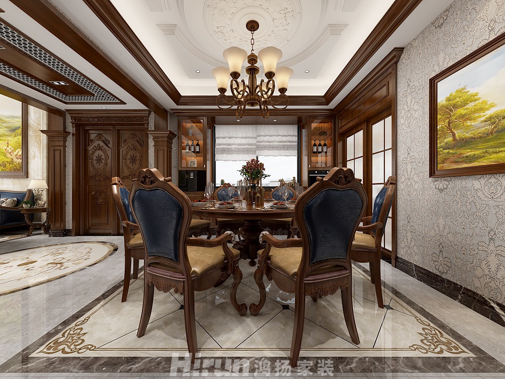 保利中央公園450㎡歐美香頌別墅 裝修案例效果圖-4-1F餐廳