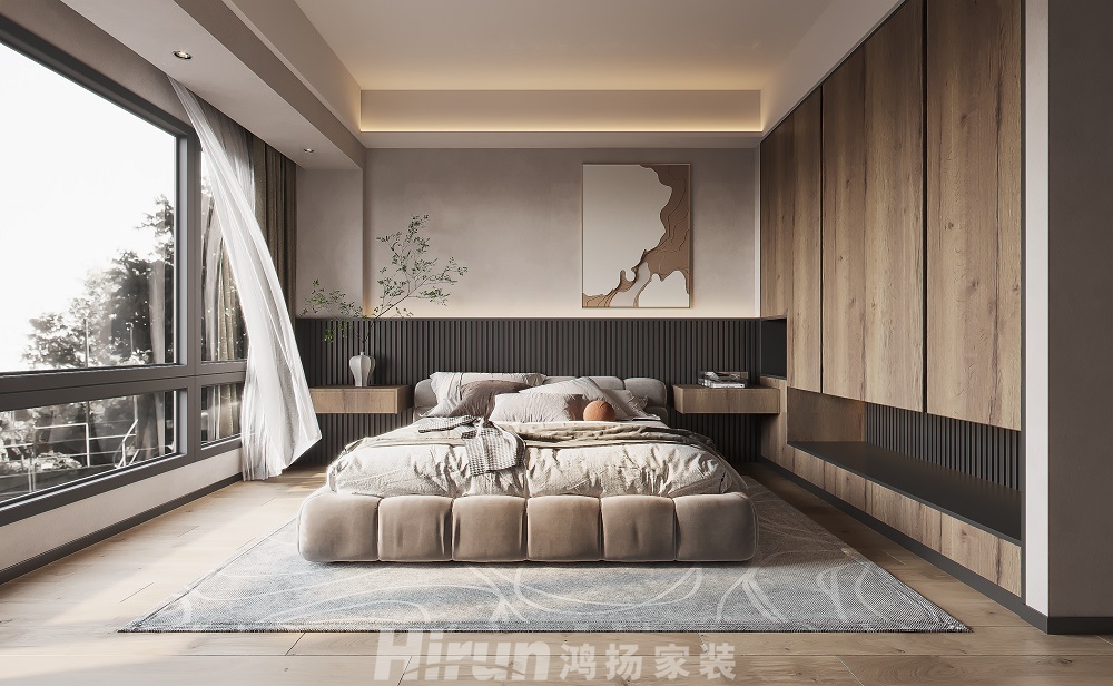 金鐘大雁城143㎡極簡詫寂四居室 裝修案例效果圖-主臥