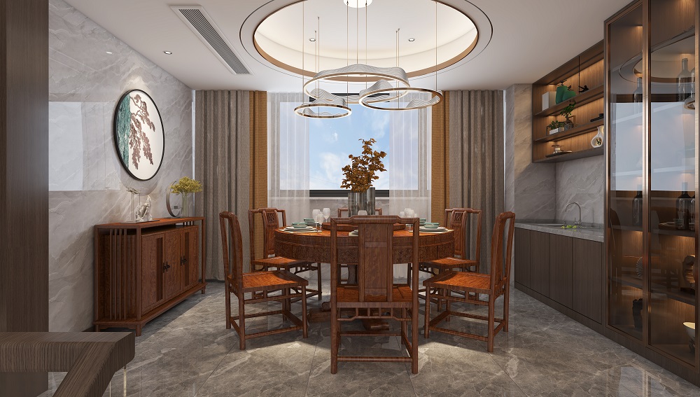 中建湖山240㎡復合寫意復式 裝修案例效果圖-餐廳效果圖