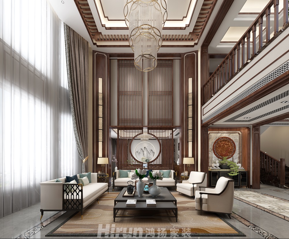 保利中央公園450㎡復合寫意別墅 裝修案例效果圖-2-2沙發背景8.21