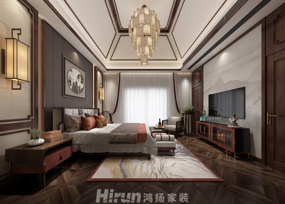 保利中央公園450㎡復合寫意別墅 裝修案例效果圖-12三樓主臥室2-7.29