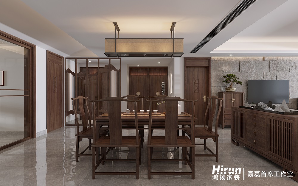 天元美居樂(lè)瓏庭300㎡意境東方復(fù)式 裝修案例效果圖-5