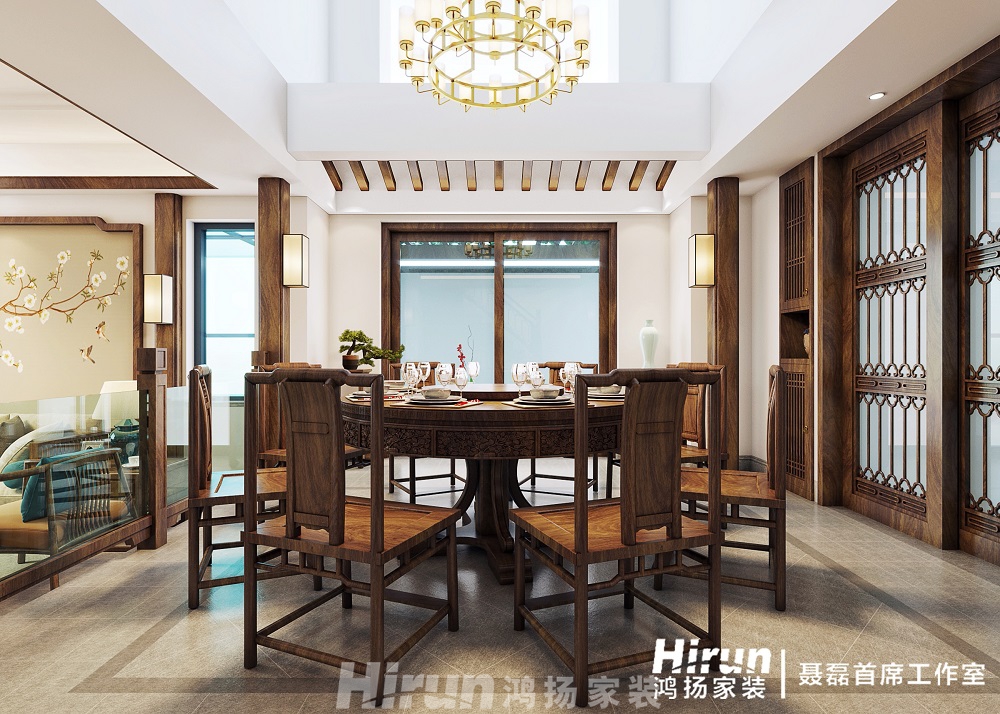 五礦萬境水岸350㎡寫意木構別墅 裝修案例效果圖-5