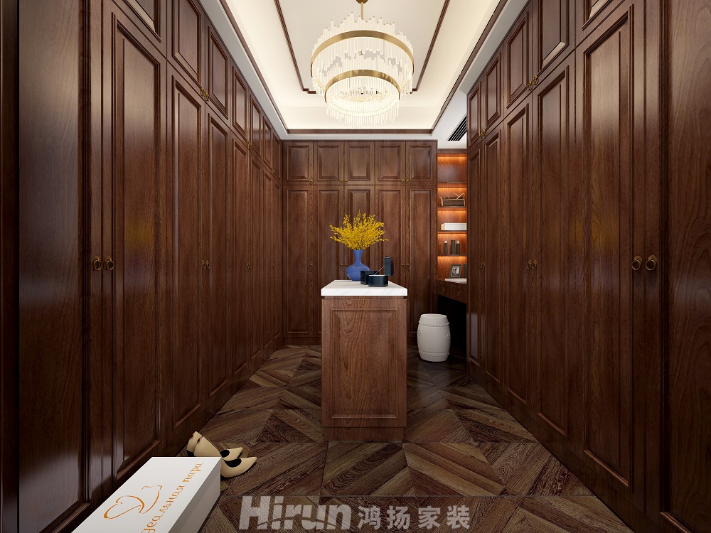 保利中央公園450㎡復合寫意別墅 裝修案例效果圖-13三樓主臥室衣帽間