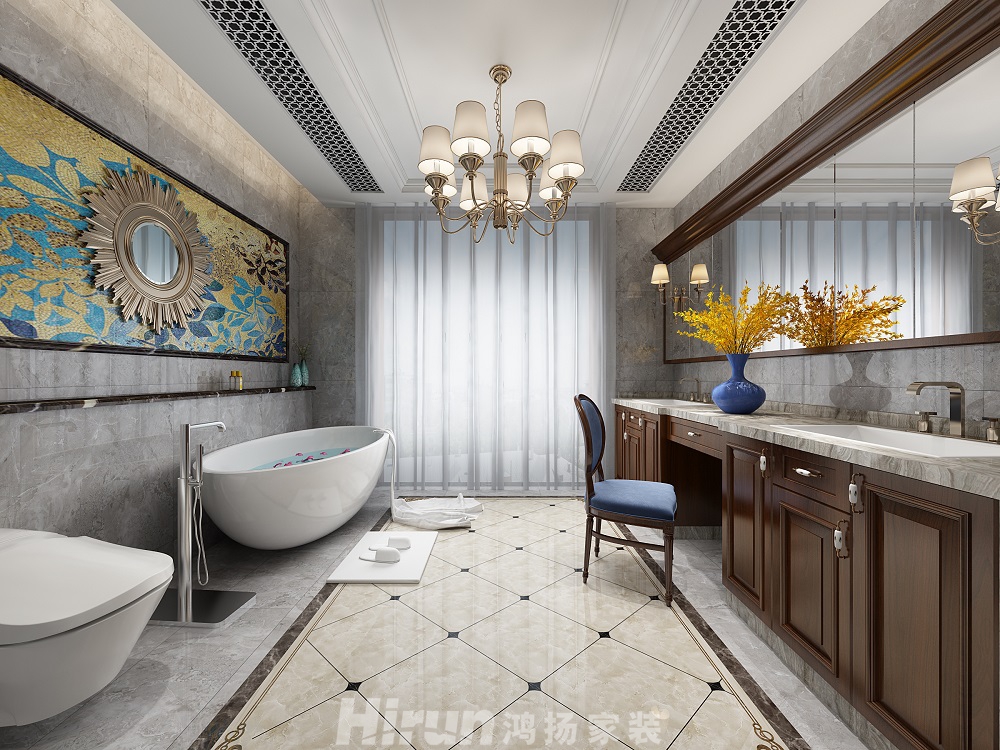 保利中央公園450㎡歐美香頌別墅 裝修案例效果圖-15-3F主衛