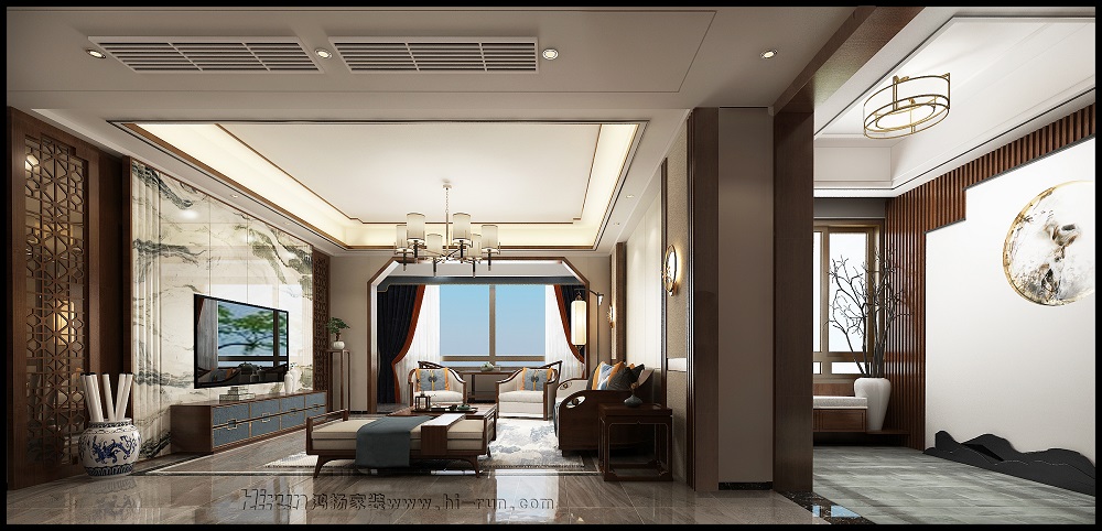 華晨金水灣180㎡復合寫意大平層 裝修案例效果圖-02客廳