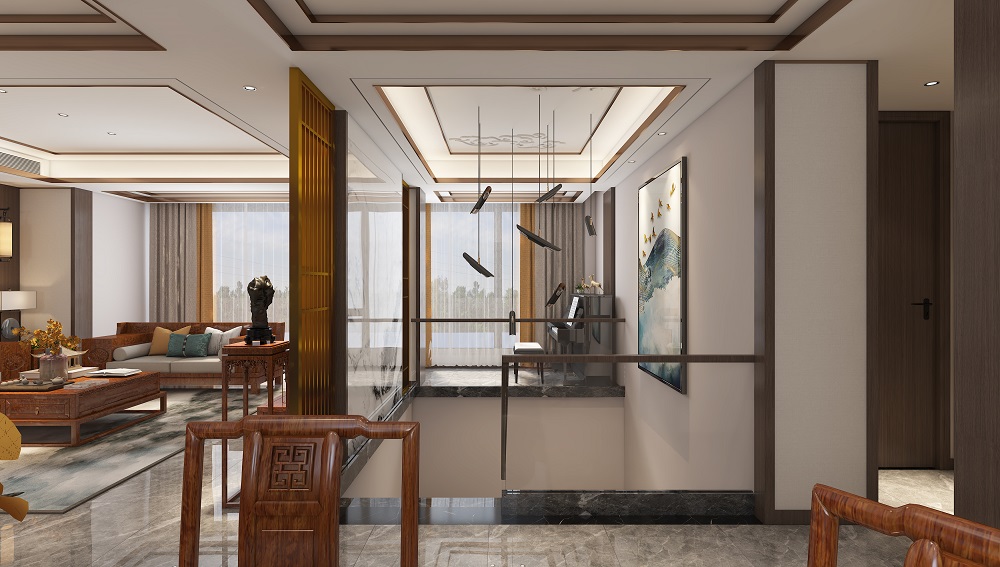 中建湖山240㎡復合寫意復式 裝修案例效果圖-樓梯間效果圖