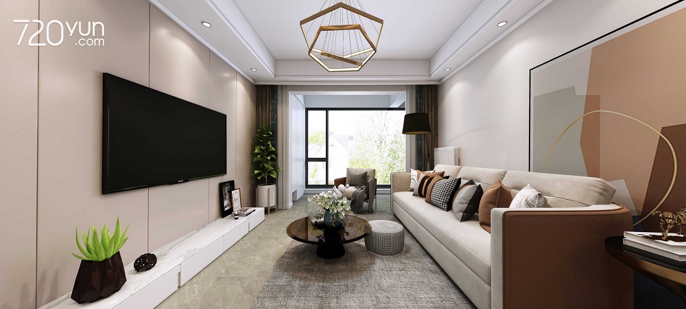 中建大公館109㎡北歐之光三居室 裝修案例效果圖-客廳