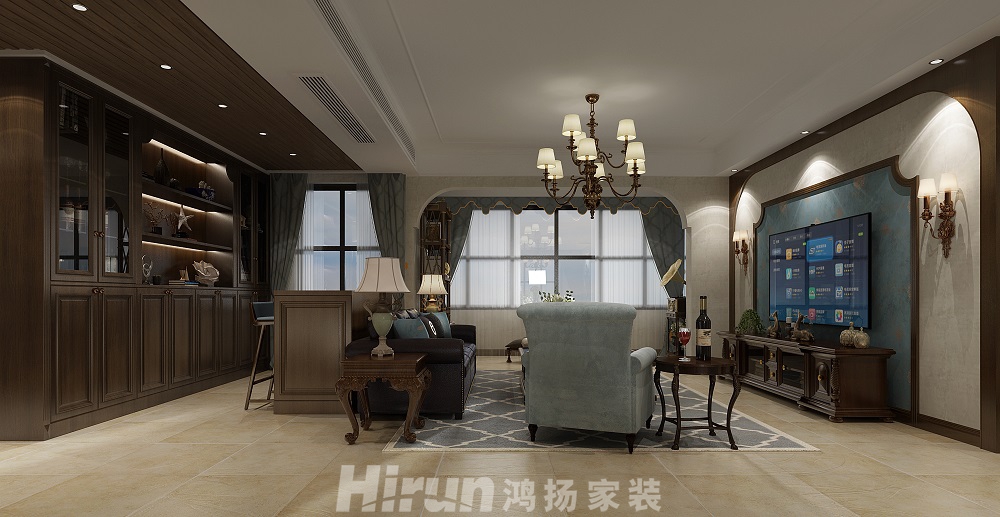 龍湖雙瓏原著142㎡歐美香頌四居室 裝修案例效果圖-客廳2