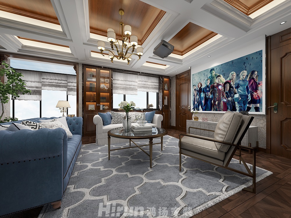 保利中央公園450㎡歐美香頌別墅 裝修案例效果圖-7-2F家庭廳