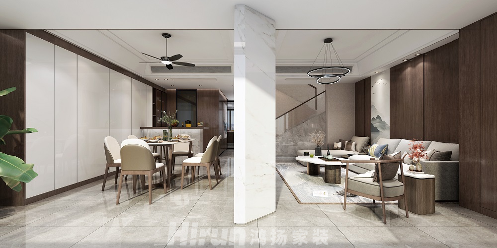 當(dāng)代上品灣320㎡復(fù)合寫意疊墅 裝修案例效果圖-9.客餐廳