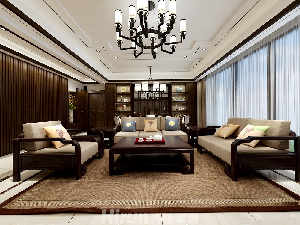 香江水岸新城130㎡復合寫意四居室 裝修案例效果圖-客餐廳3