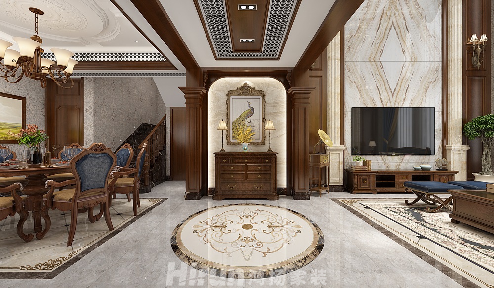 保利中央公園450㎡歐美香頌別墅 裝修案例效果圖-1-1F門廳