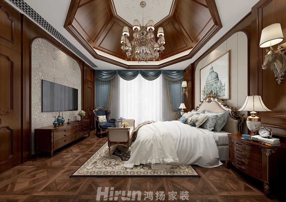 保利中央公園450㎡歐美香頌別墅 裝修案例效果圖-13-3F主臥2