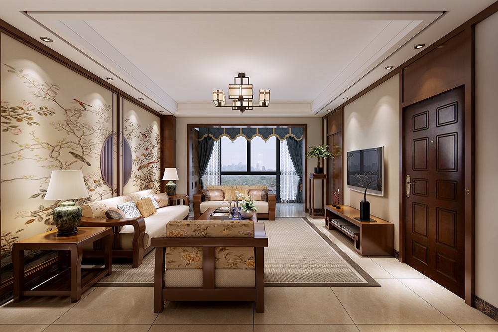 金時花園122㎡復合寫意三居室 裝修案例效果圖-客廳效果圖2