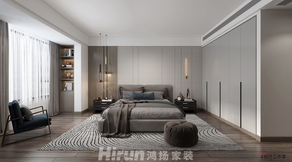 天元美居樂瓏庭190㎡雅致現(xiàn)代大平層 裝修案例效果圖-主臥