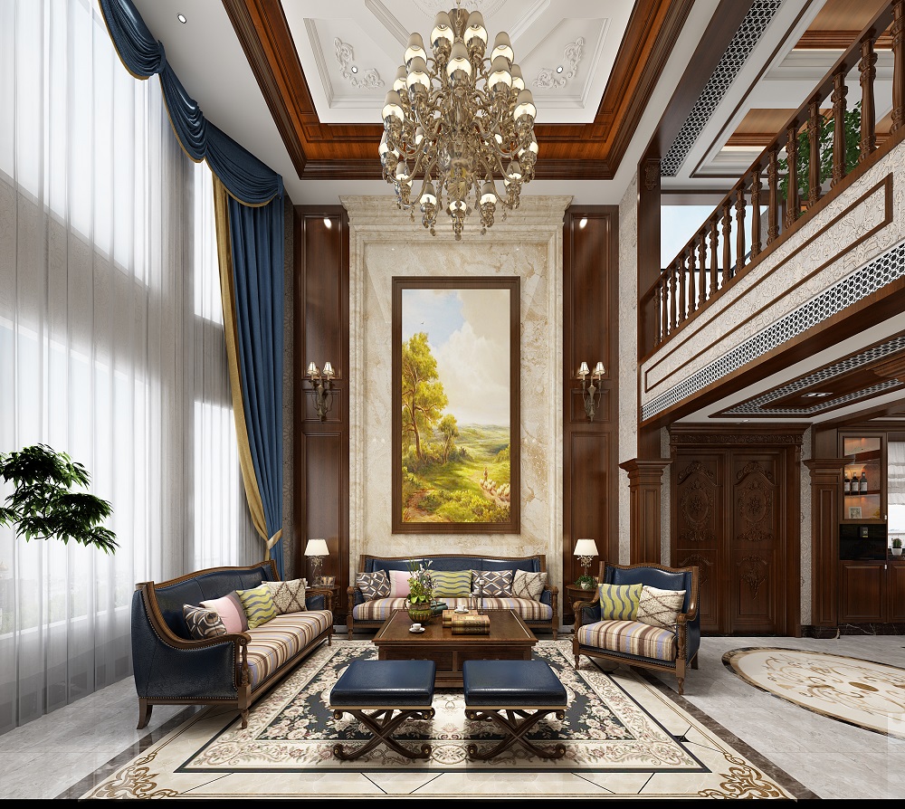 保利中央公園450㎡歐美香頌別墅 裝修案例效果圖-3-1F沙發墻