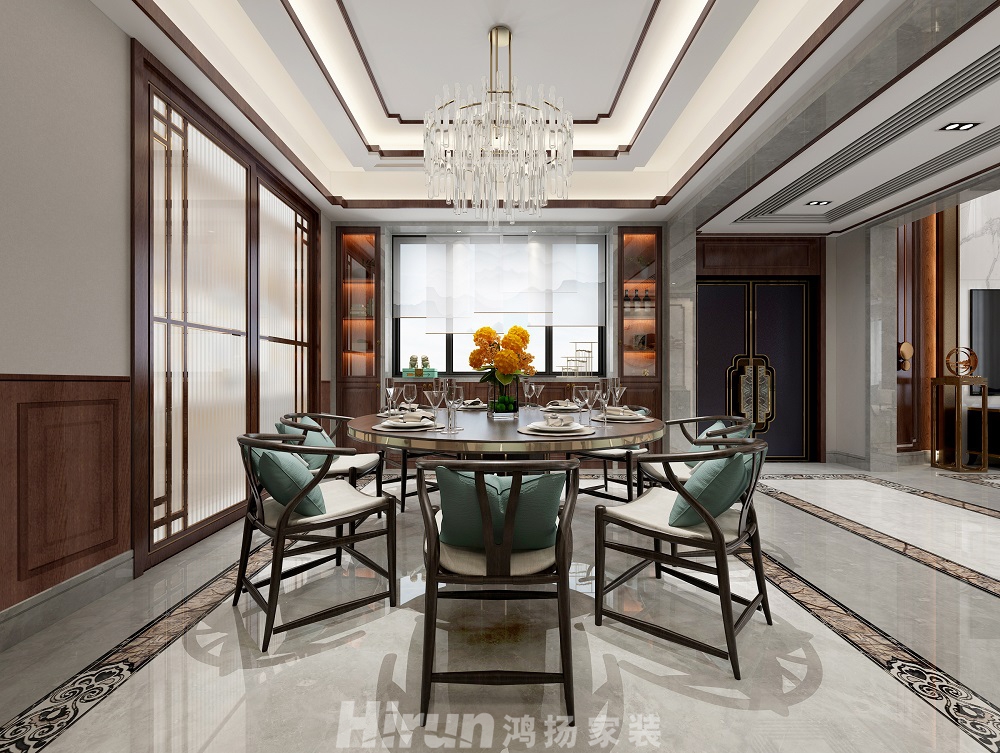 保利中央公園450㎡復合寫意別墅 裝修案例效果圖-5餐廳