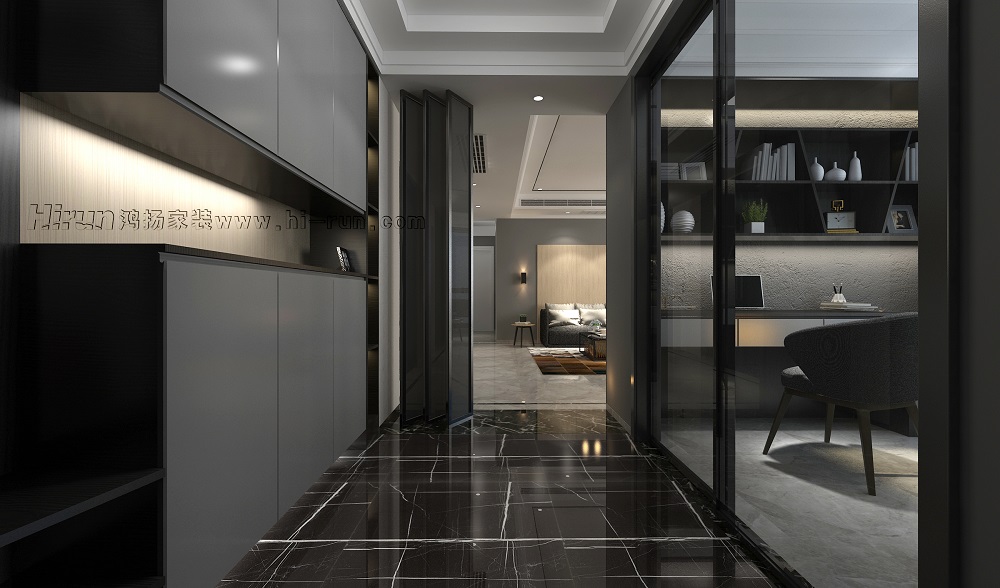 中建江灣壹號(hào)140㎡新裝飾主義四居室 裝修案例效果圖-01門廳