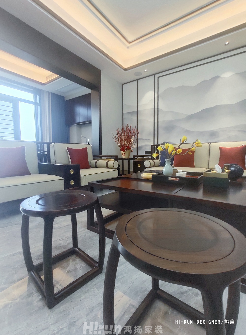 星美新外灘348㎡復(fù)合寫意別墅 裝修案例效果圖-沙發(fā)背景