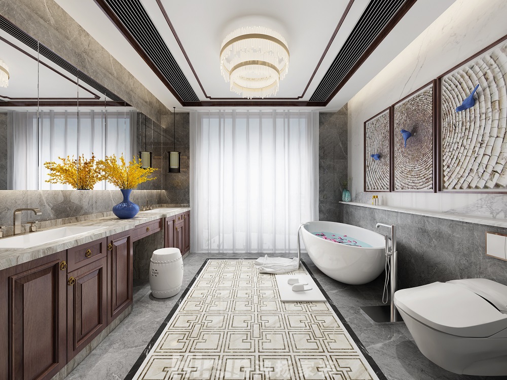 保利中央公園450㎡復合寫意別墅 裝修案例效果圖-14三樓主臥室衛生間
