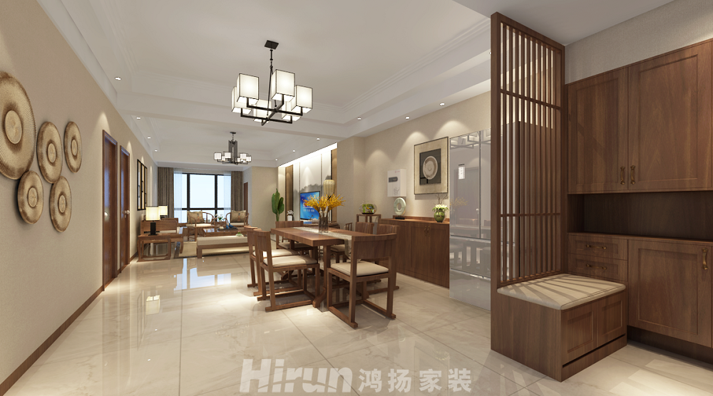 喜盈門范城140㎡寫(xiě)意木構(gòu)四居室 裝修案例效果圖-1