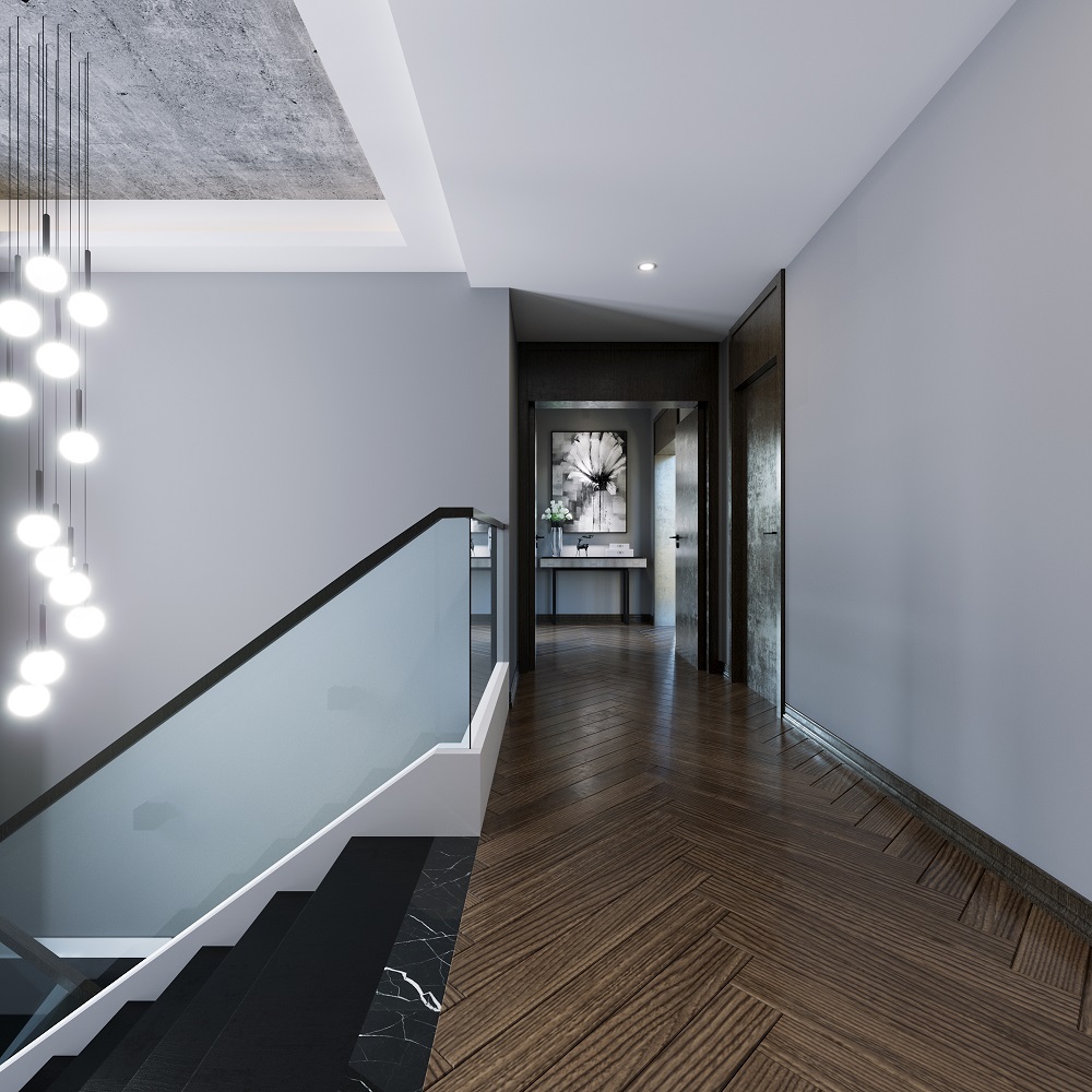 中建湖山240㎡雅致現代復式 裝修案例效果圖-二樓樓梯間