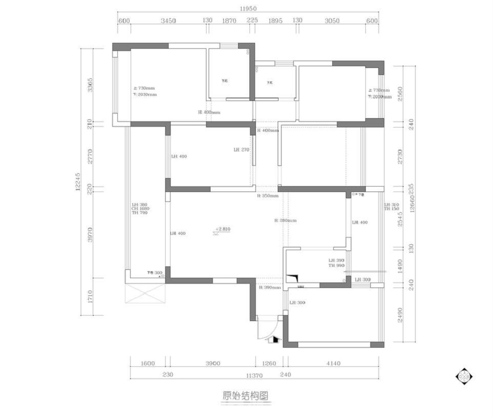 錢隆尊品120㎡輕歐簡美三居室 裝修案例效果圖-原始戶型圖