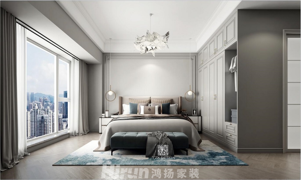 錢隆尊品120㎡輕歐簡美三居室 裝修案例效果圖-1主臥