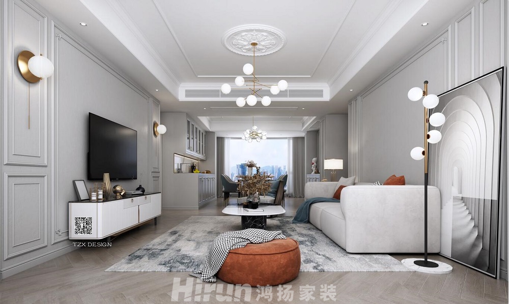 錢隆尊品120㎡輕歐簡美三居室 裝修案例效果圖-1客廳