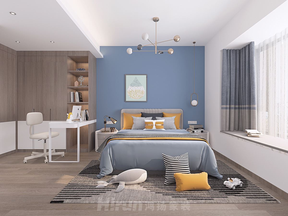 金時(shí)花園167㎡北歐之光三居室 裝修案例效果圖-大兒子房(1)