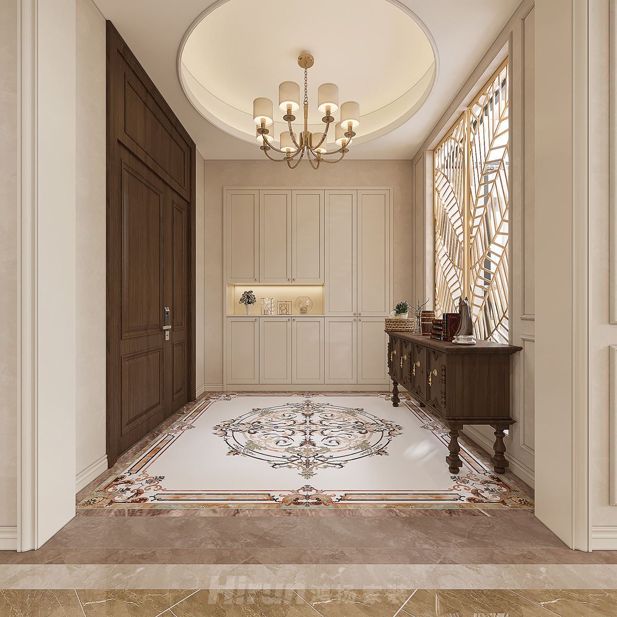 恒基旭輝湖山賦400㎡輕歐簡美別墅 裝修案例效果圖-門廳