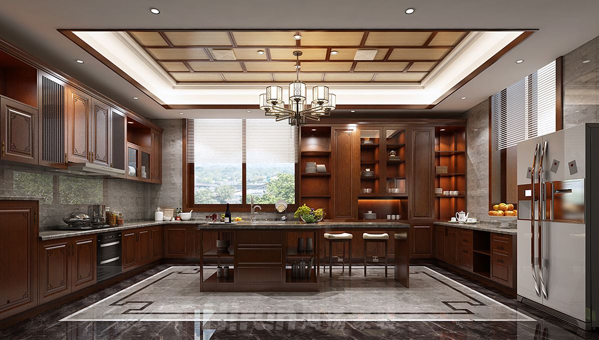 自建別墅500㎡東方古雅別墅 裝修案例效果圖-廚房2