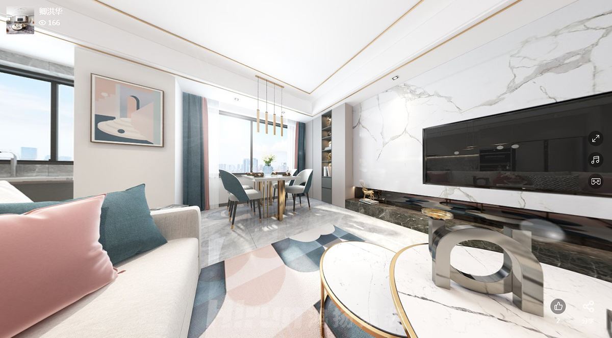 曠遠(yuǎn)洋湖18克拉120㎡優(yōu)雅繽紛四居室 裝修案例效果圖-KL008