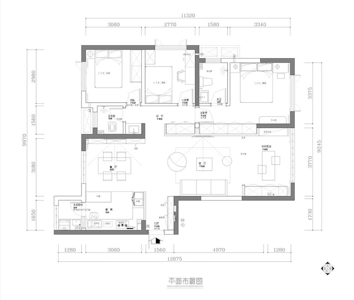 綠地之窗120㎡北歐之光三居室 裝修案例效果圖-原始結構圖
