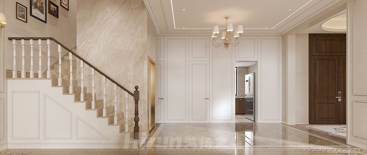 恒基旭輝湖山賦400㎡輕歐簡美別墅 裝修案例效果圖-一樓電梯間