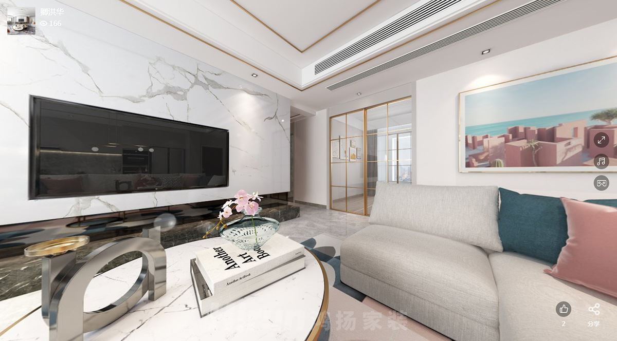 曠遠(yuǎn)洋湖18克拉120㎡優(yōu)雅繽紛四居室 裝修案例效果圖-KL005