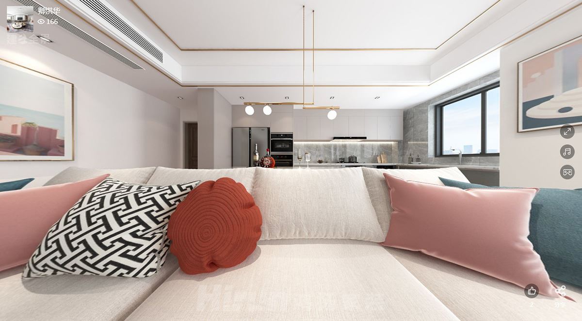 曠遠(yuǎn)洋湖18克拉120㎡優(yōu)雅繽紛四居室 裝修案例效果圖-KL003