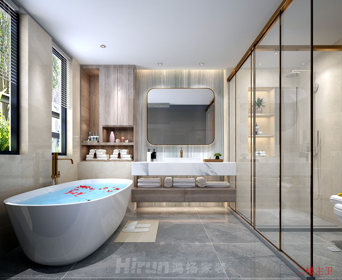 碧桂園十里江灣298㎡復合寫意別墅 裝修案例效果圖-三樓主衛