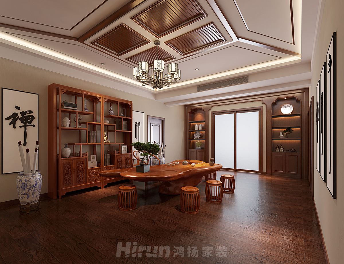 自建別墅500㎡東方古雅別墅 裝修案例效果圖-三樓茶室