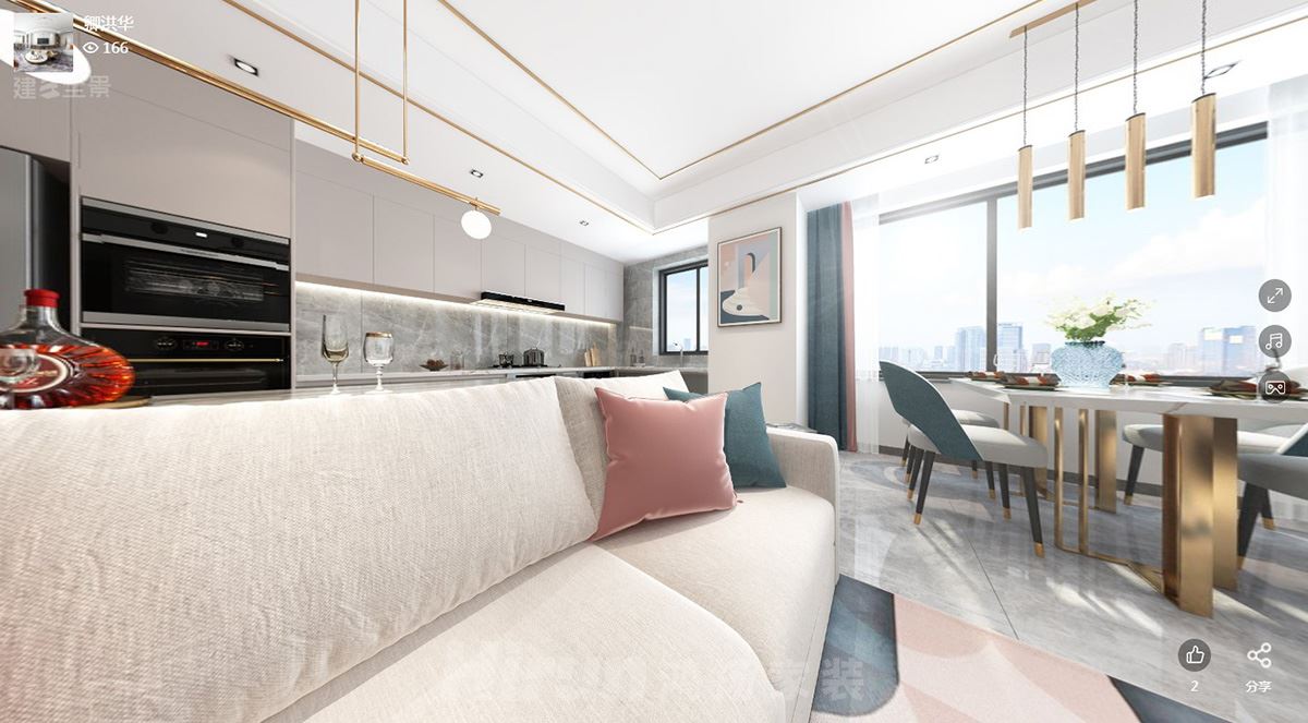 曠遠(yuǎn)洋湖18克拉120㎡優(yōu)雅繽紛四居室 裝修案例效果圖-KL007