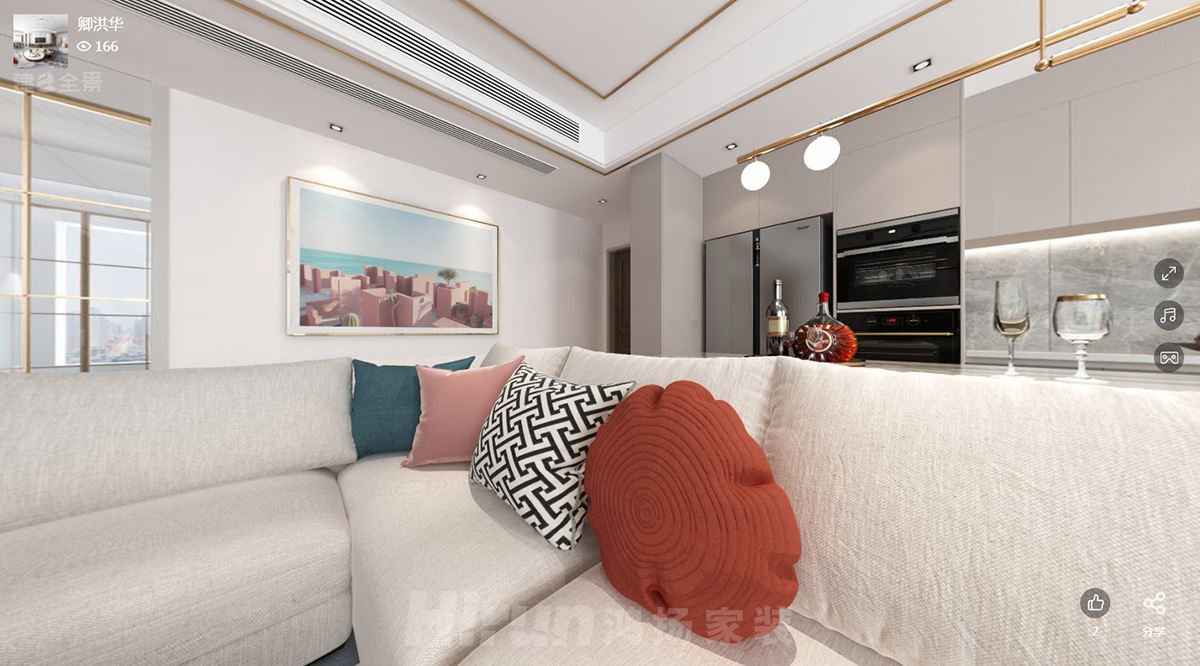 曠遠(yuǎn)洋湖18克拉120㎡優(yōu)雅繽紛四居室 裝修案例效果圖-KL006