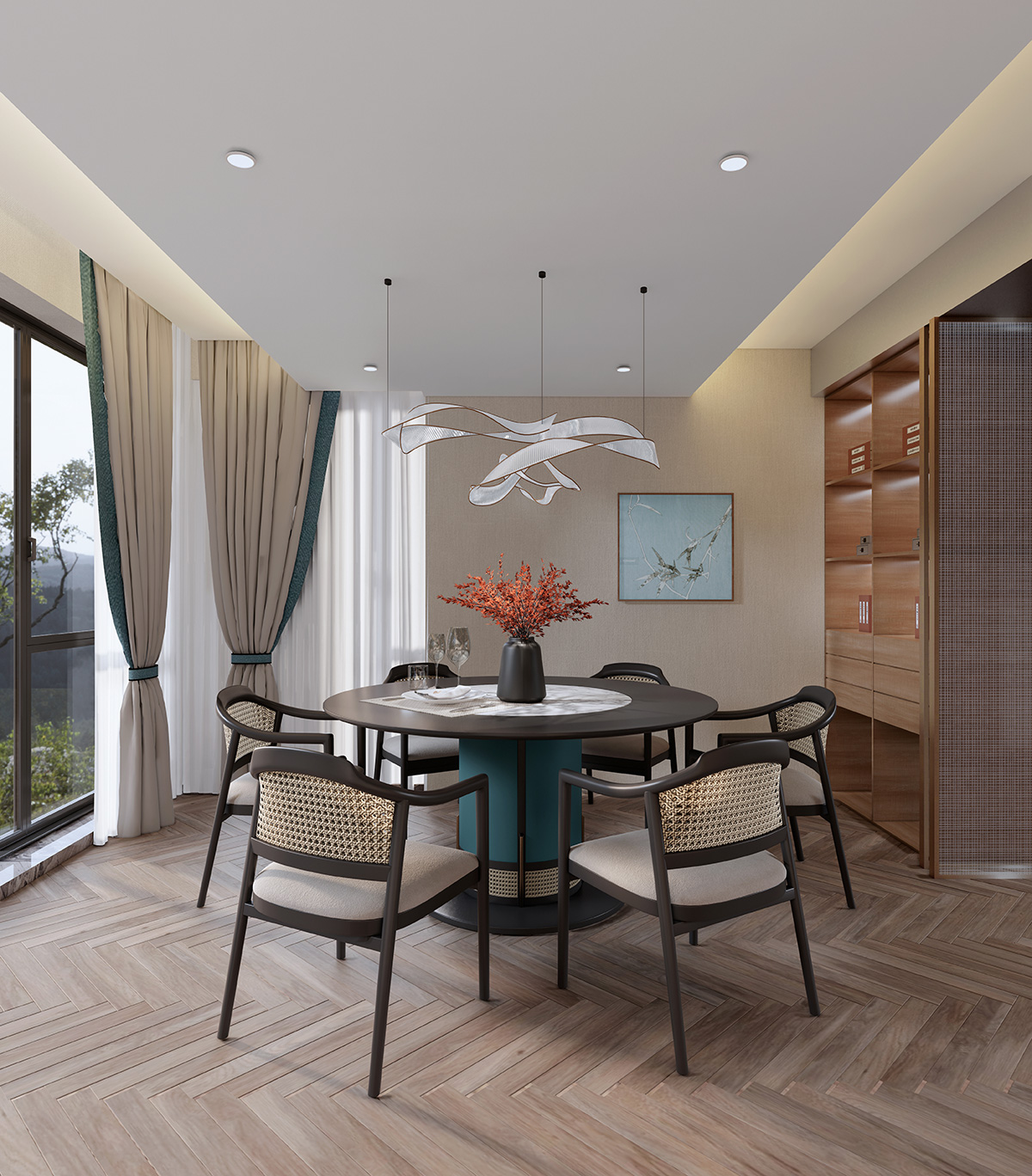 潤(rùn)和湘江天地196㎡意境東方四居室 裝修案例效果圖-2