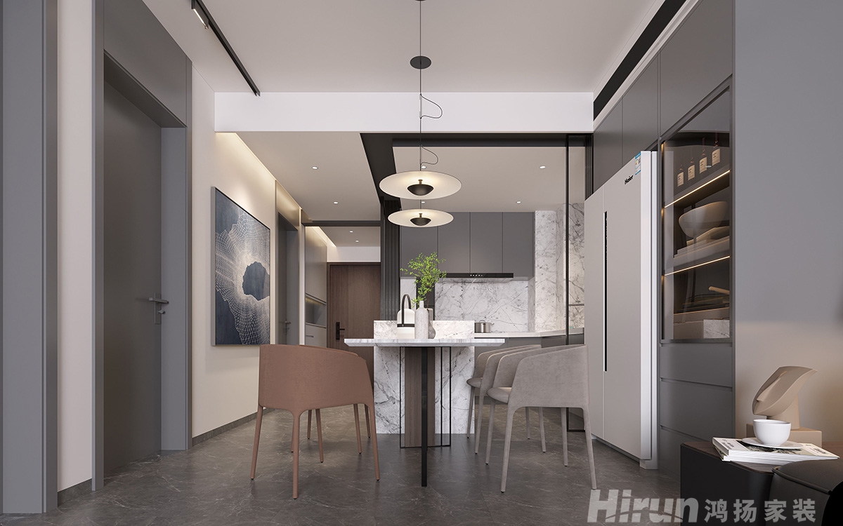 恒基旭輝湖山賦100㎡雅致現代三居室 裝修案例效果圖-2