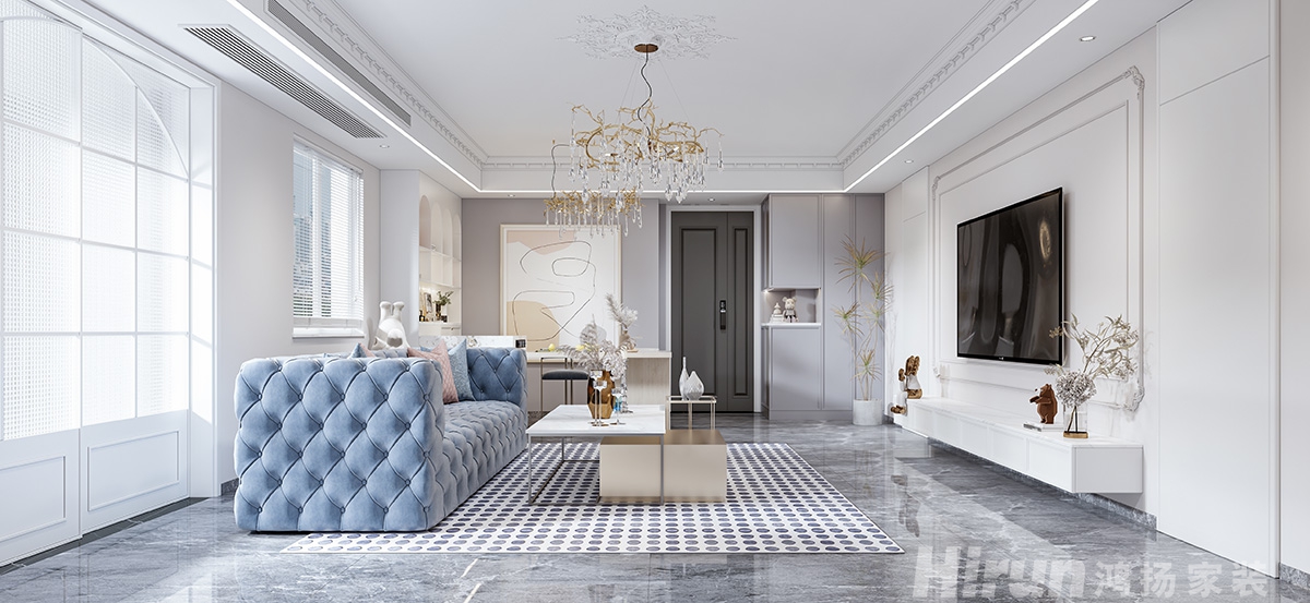 北辰中央公園128㎡輕歐簡美三居室 裝修案例效果圖-3