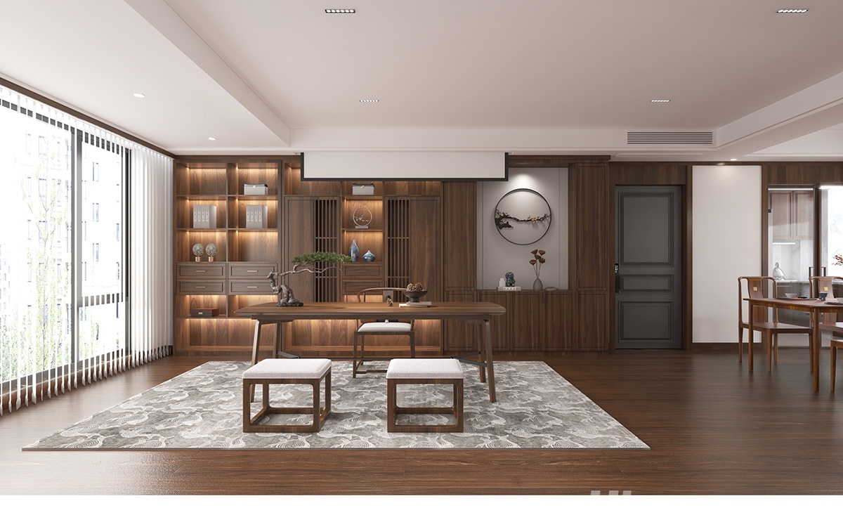君康家園140㎡寫意木構四居室 裝修案例效果圖-2