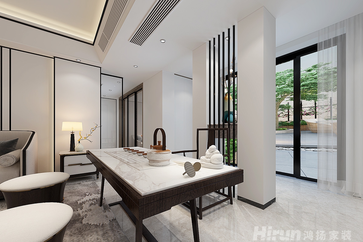 中房金色荷塘160㎡復合寫意三居室 裝修案例效果圖-1