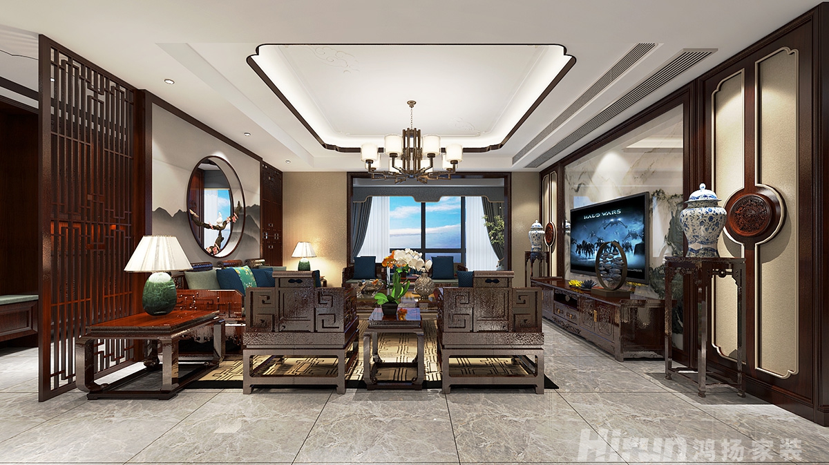 盤龍世紀城500㎡東方古雅別墅 裝修案例效果圖-3