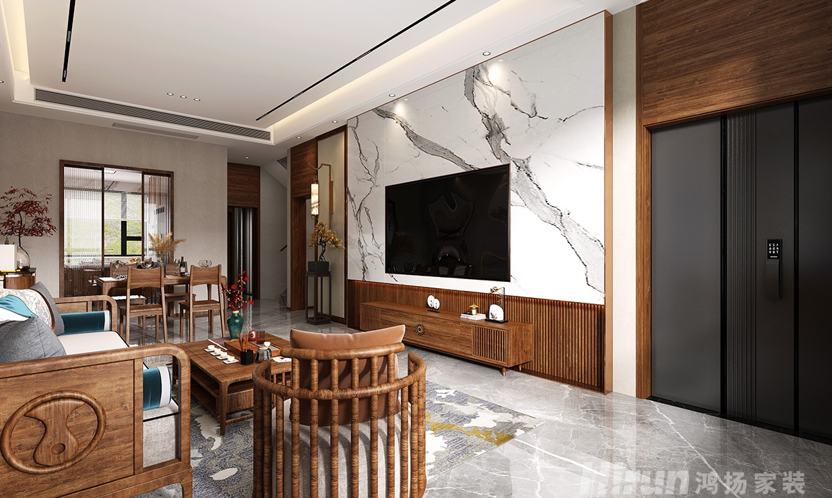 青龍灣中央小鎮400㎡寫意木構別墅 裝修案例效果圖-4