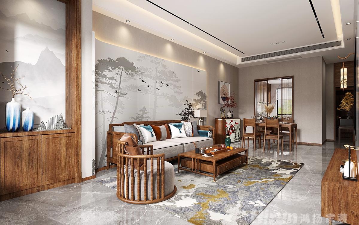 青龍灣中央小鎮400㎡寫意木構別墅 裝修案例效果圖-5